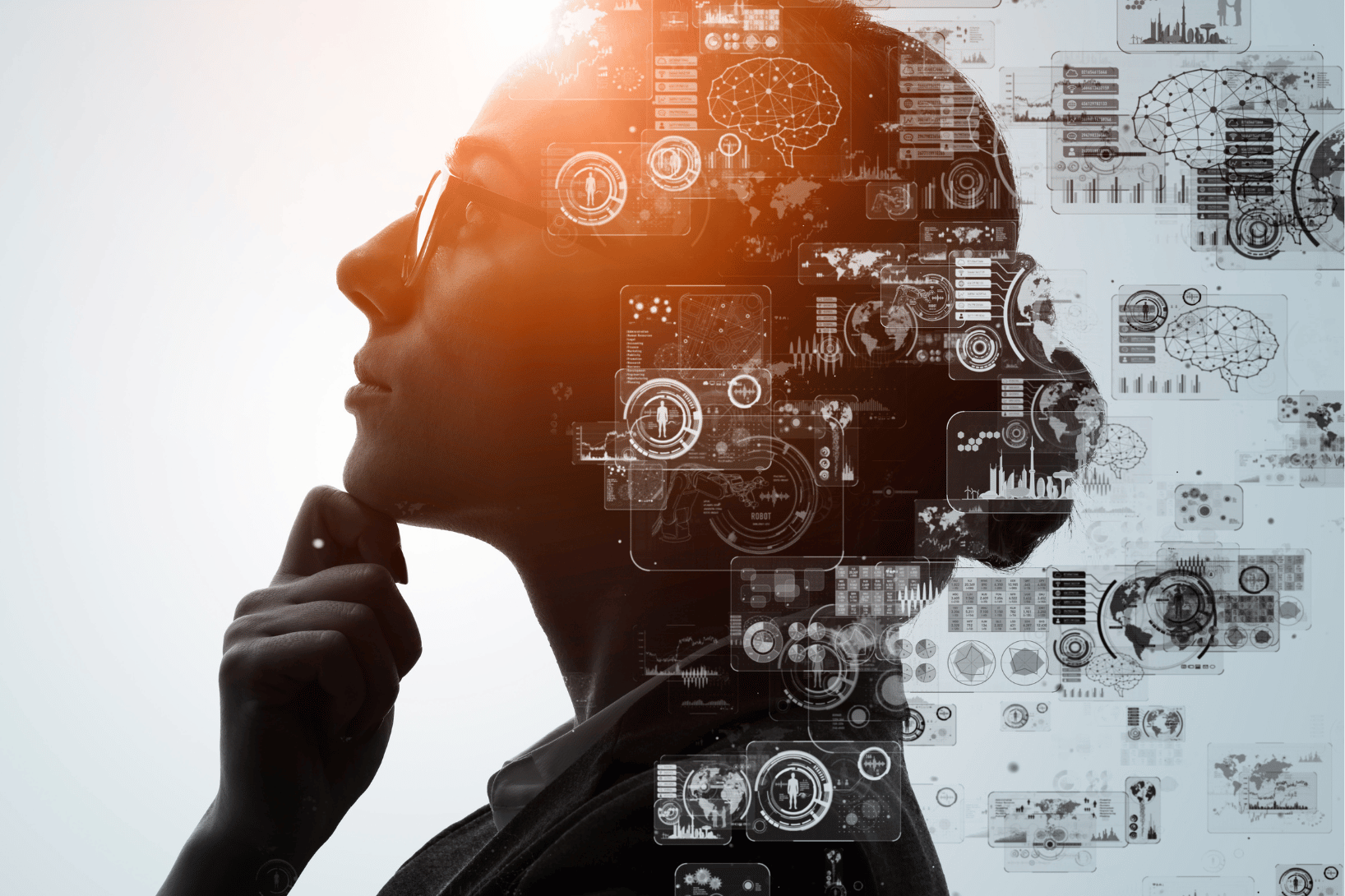 side profile of woman surrounded by health data points